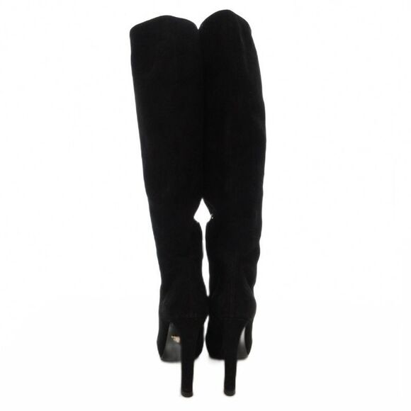 Prada Suede Long Boots High Heels Thick Sole Side Zip 36.5 Black GV • GY62 - Picture 3 of 8